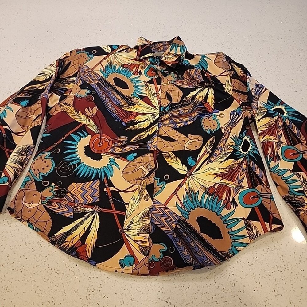vintage rough rider shirt Women's M Western Button Front Long Sleeve Cotton USA
